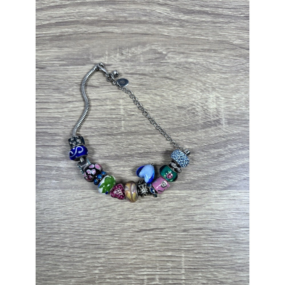 Authentic Persona 925 Silver Snake Chain Charm Bracelet Lot Murano Beads Love